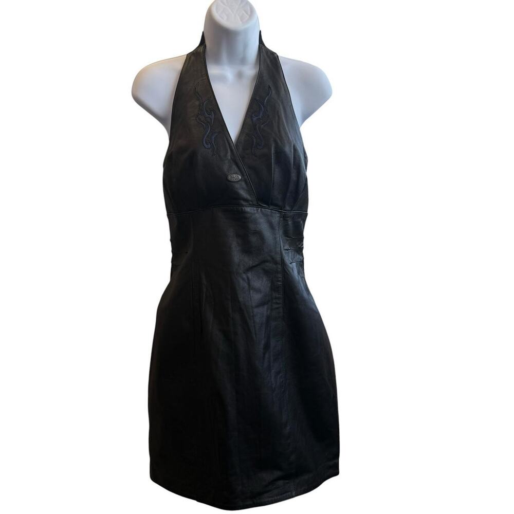Harley Davidson Black Leather Halter Dress Size 8